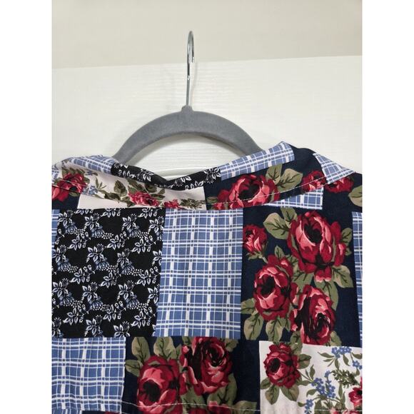Vintage Bobbie Brooks Patchwork Rose Floral Plaid Buttondown Shirt, Plus 22W/24W - Picture 9 of 12